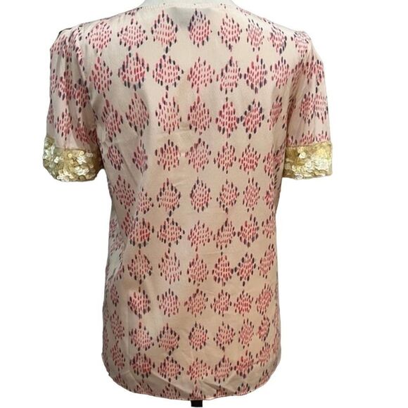 Gryphon New York Pink Printed Short Sleeve silk Sequin Pocket Tee Top size small - Picture 6 of 11